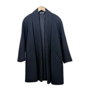 VTG Jofeld Black Wool Women Open Front Coat USA XXL Swing Embroidered Overcoat